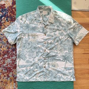 Vintage Trader Bay Hawaiian Shirt Blue & White Aloha Shirt Adult Mens L Soft 90s